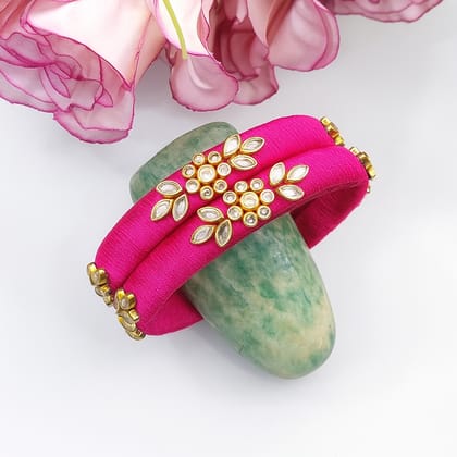 Fuchsia pink with gold and white accents- Floral Kundan motifs with intricate stonework