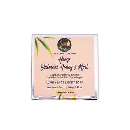INDUS HEMP OATMEAL HONEY & MINT | LUXURY FACE & BODY SOAP|COMBATS PATCHY & DULL SKIN CONDITIONS & SOOTHES SKIN ALLERGIES | HANDMADE SOAP | 100G 3.52 oz INDUS HEMP OATMEAL HONEY & MINT | LUXURY FACE & BODY SOAP|COMBATS PATCHY & DULL SKIN CONDITIONS & SOOTHES SKIN ALLERGIES | HANDMADE SOAP | 100G 3.52 oz