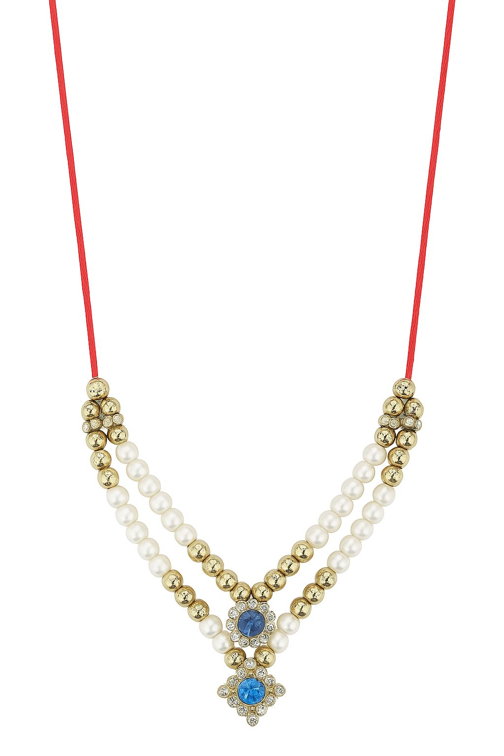 Elegant Pearl & Blue Stone Necklace