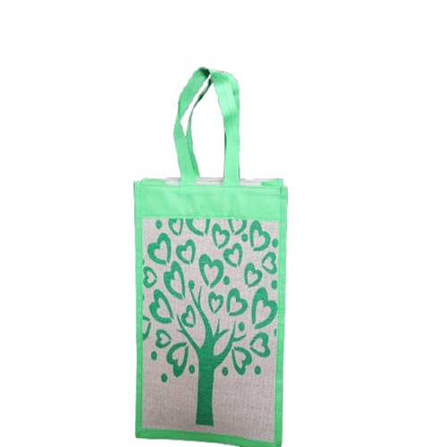 BUCHI Green Jute Tote Bag with Heart Tree Design - Eco-Friendly Shopping Bag