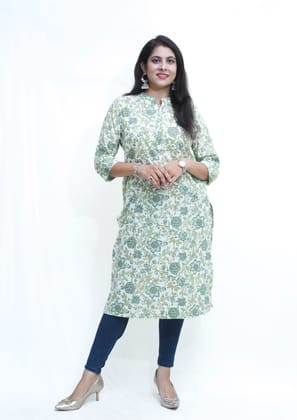 Women's pure cotton straight Olive Green embellished kurta