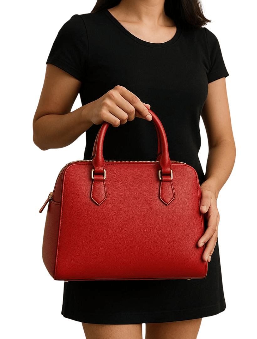 Elegant Red Faux Leather Handbag