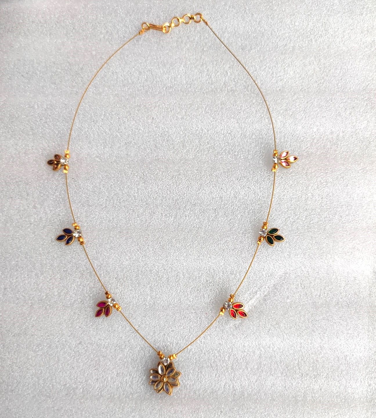 Invisible Floral Leaf Necklace with Colorful Enamel (Light weight Invisible chain)