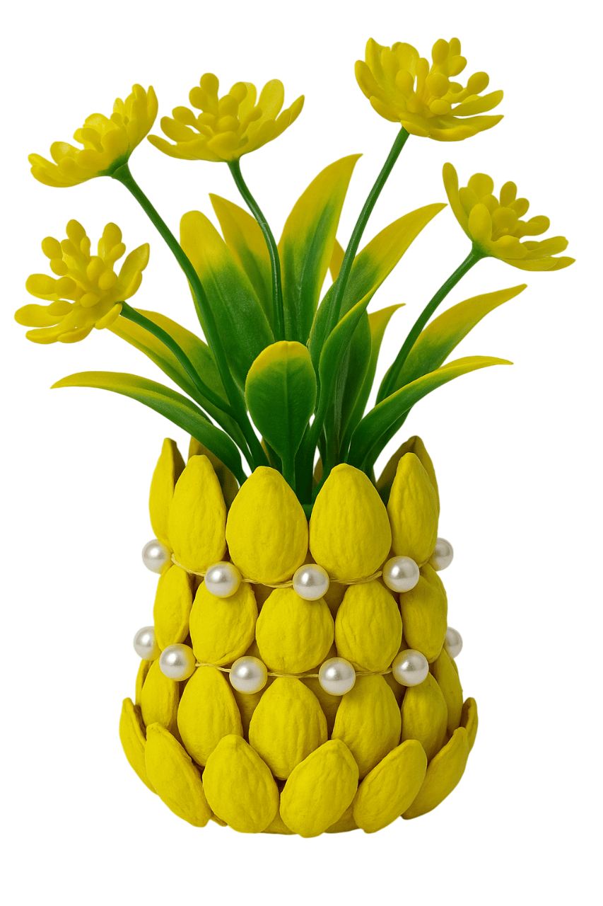 Handcrafted Decorative Yellow Flower Pot with Beads
