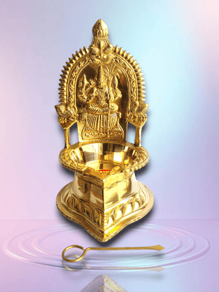 NAAYAGI ® - Kanchipuram KAMAKSHI VILAKKU, KAMAKSHI DIYA, kamatchi vilakku  - Pure Brass Made, MEDIUM HIGH  - 15.5 CM HIGH WITH an pin