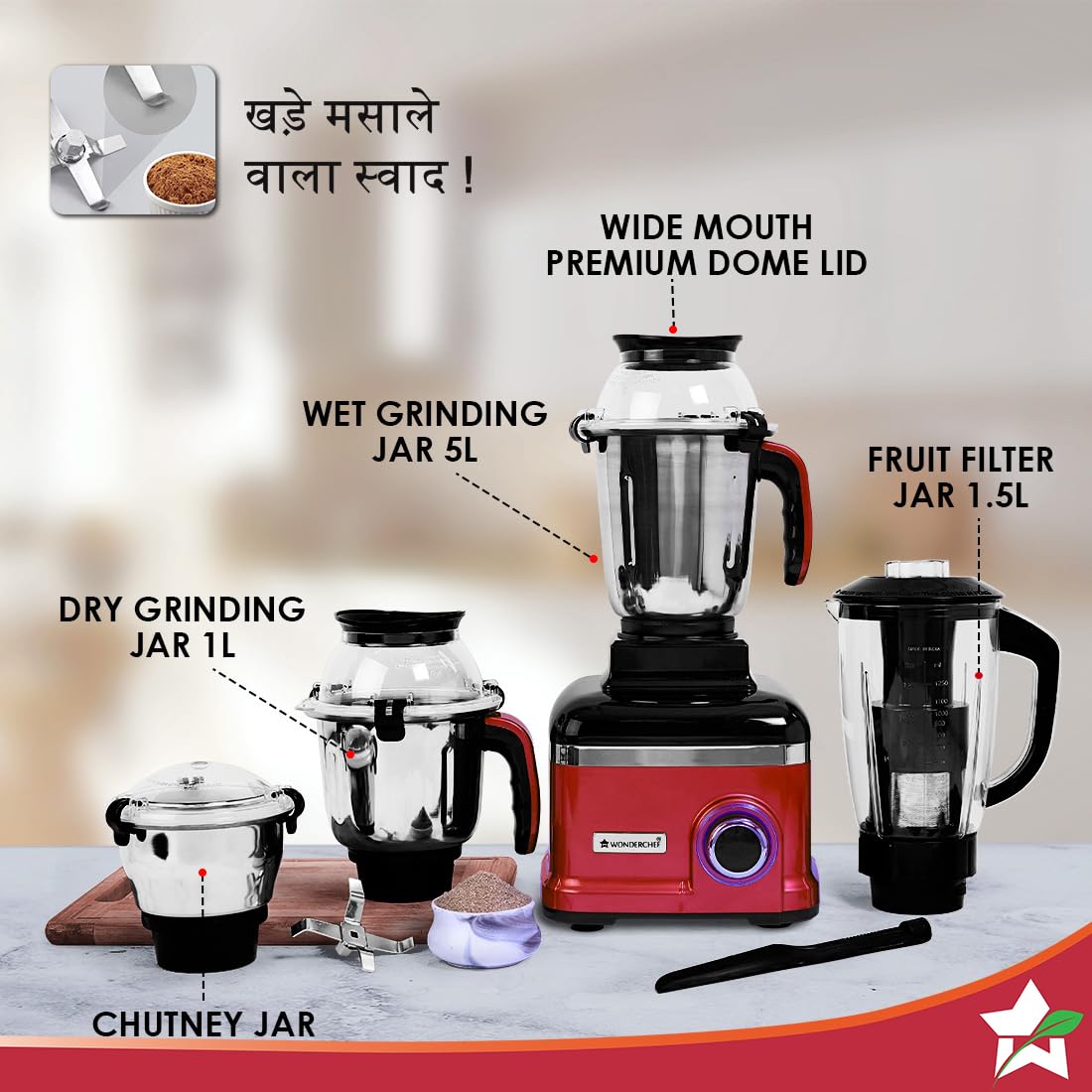 Wonderchef Sumo Rust DLX Mixer Grinder with 4 Stainless Steel Jars, 1000 W