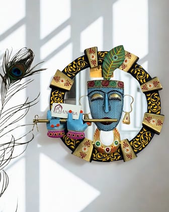Divine Krishna Round Wall Hanging – Handcrafted Iron Wall Art for Home & Spiritual Décor