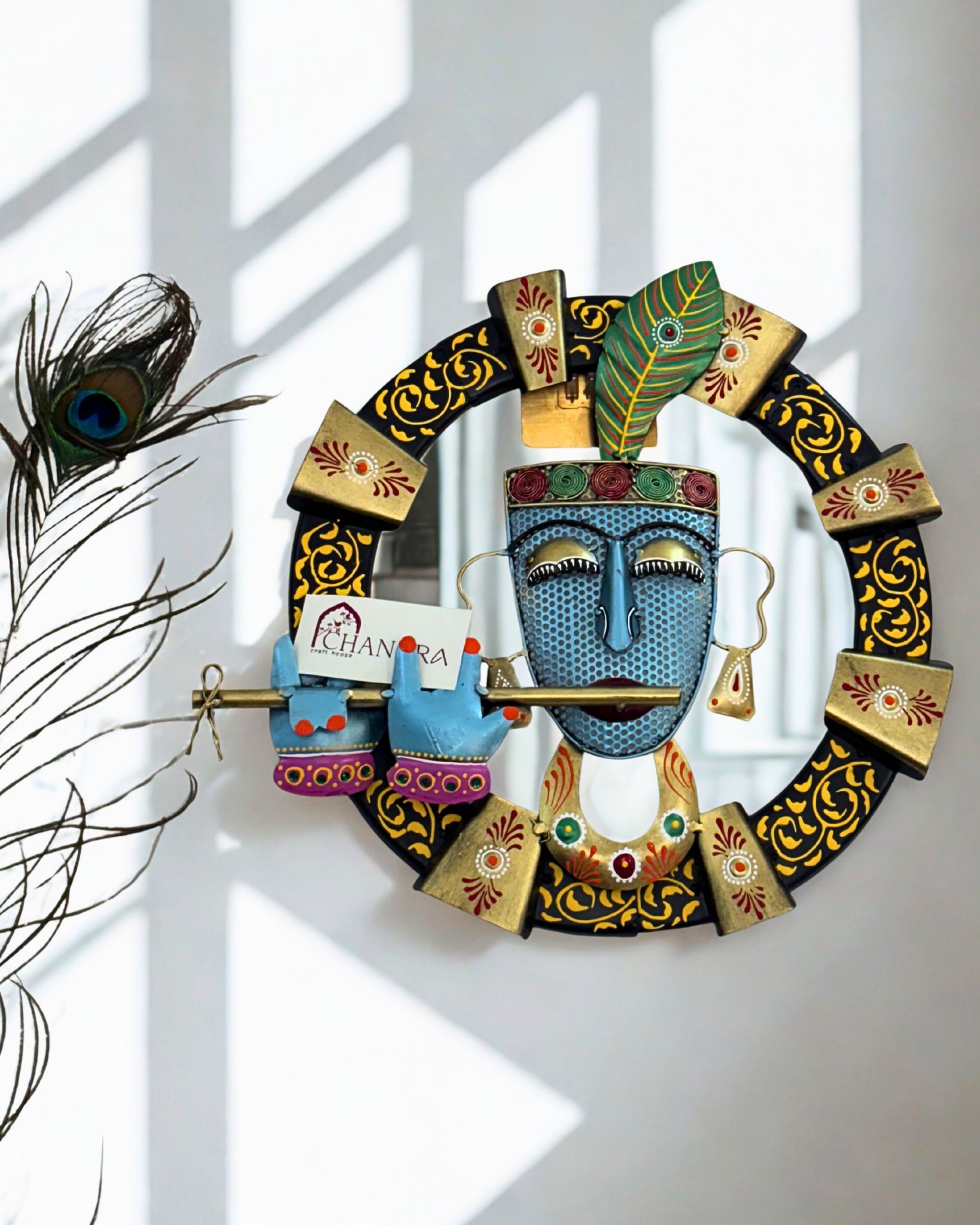 Divine Krishna Round Wall Hanging – Handcrafted Iron Wall Art for Home & Spiritual Décor