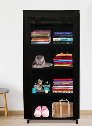 PHILOSHOP 4-Shelves Durable Metal Frame Modular Shoe Rack with 10-Inch Gapping in each Shelf & 100 GSM Fabric in Black PHILOSHOP 4-Shelves Durable Metal Frame Modular Shoe Rack with 10-Inch Gapping in each Shelf & 100 GSM Fabric in Black
