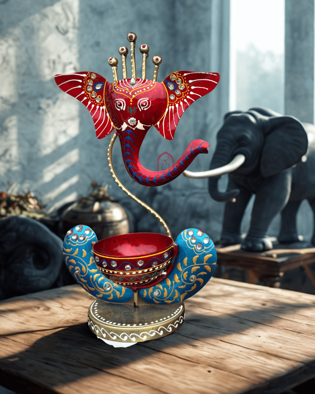 Divine Glow Ganesha T-Light Holder – Handcrafted Metal Tea Light Stand for Festive & Home Décor