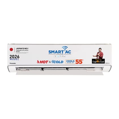 Panasonic 1.5 Ton 3 Star New Star Rated Hot & Cold Wi-Fi Inverter Smart Split AC (Matter/MirAIe, AI, -10~55C Oper., Copper Condenser, 8in1 Convertible, 4-Way, PM 0.1 Filter, CS/CU-EZ18CKYXFM,White) Panasonic 1.5 Ton 3 Star New Star Rated Hot & Cold Wi-Fi