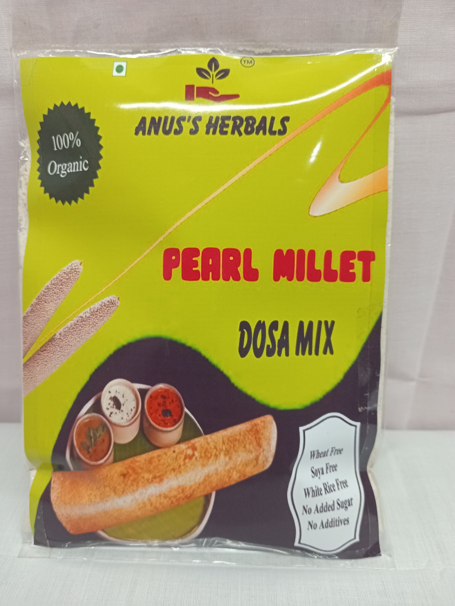 Anu's Herbals Pearl Millet Dosa Mix – 100% Organic | Wheat-Free, Rice-Free, Soya-Free | No Sugar, No Additives | 500g