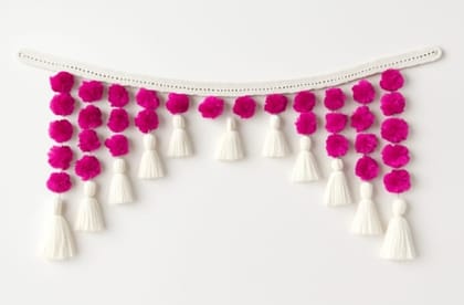 Handmade Wool Toran with Pink Pom-Poms and White Tassels – Decorative Door Hanging Handmade Wool Toran with Pink Pom-Poms and White Tassels – Decorative Door Hanging
