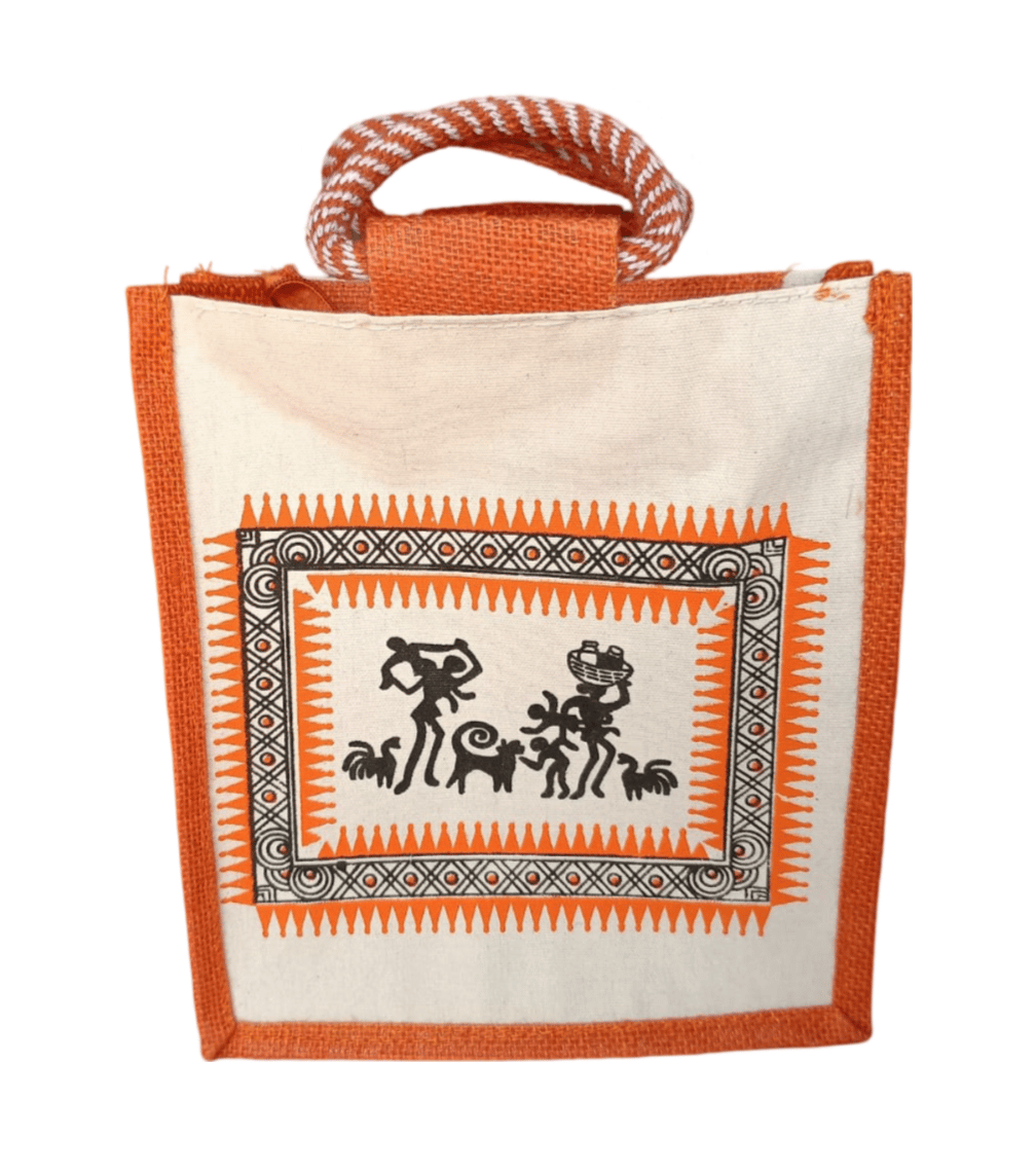 Artistic Jute Shopping Bag - Eco-Friendly Tote with Traditional Print