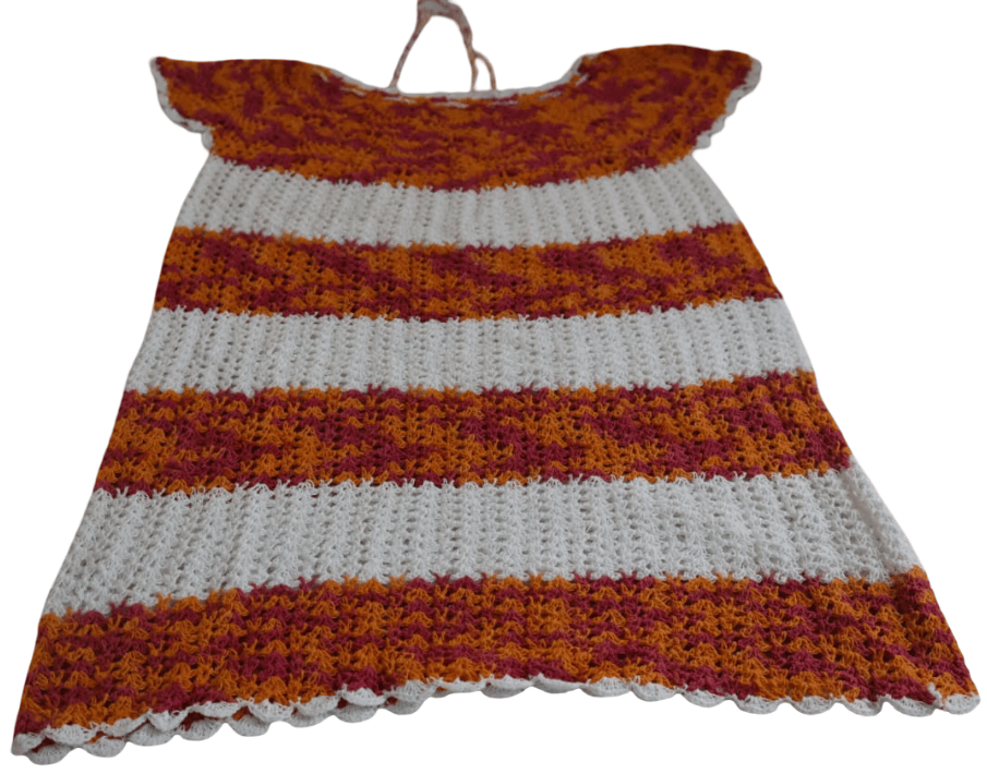 Handmade Crochet Stripe Dress - Orange & White Summer Dress