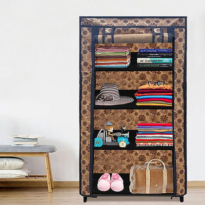 PHILOSHOP 4-Shelves Durable Metal Frame Modular Collapsible Wardrobe with 10-Inch Gapping in each Shelf & 100 GSM Fabric in Multicolor PHILOSHOP 4-Shelves Durable Metal Frame Modular Collapsible Wardrobe with 10-Inch Gapping in each Shelf & 100 GSM Fabric in Multicolor