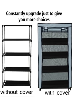 PHILOSHOP 4-Shelves Durable Metal Frame Modular Collapsible Wardrobe with 10-Inch Gapping in each Shelf & 100 GSM Fabric PHILOSHOP 4-Shelves Durable Metal Frame Modular Collapsible Wardrobe with 10-Inch Gapping in each Shelf & 100 GSM Fabric