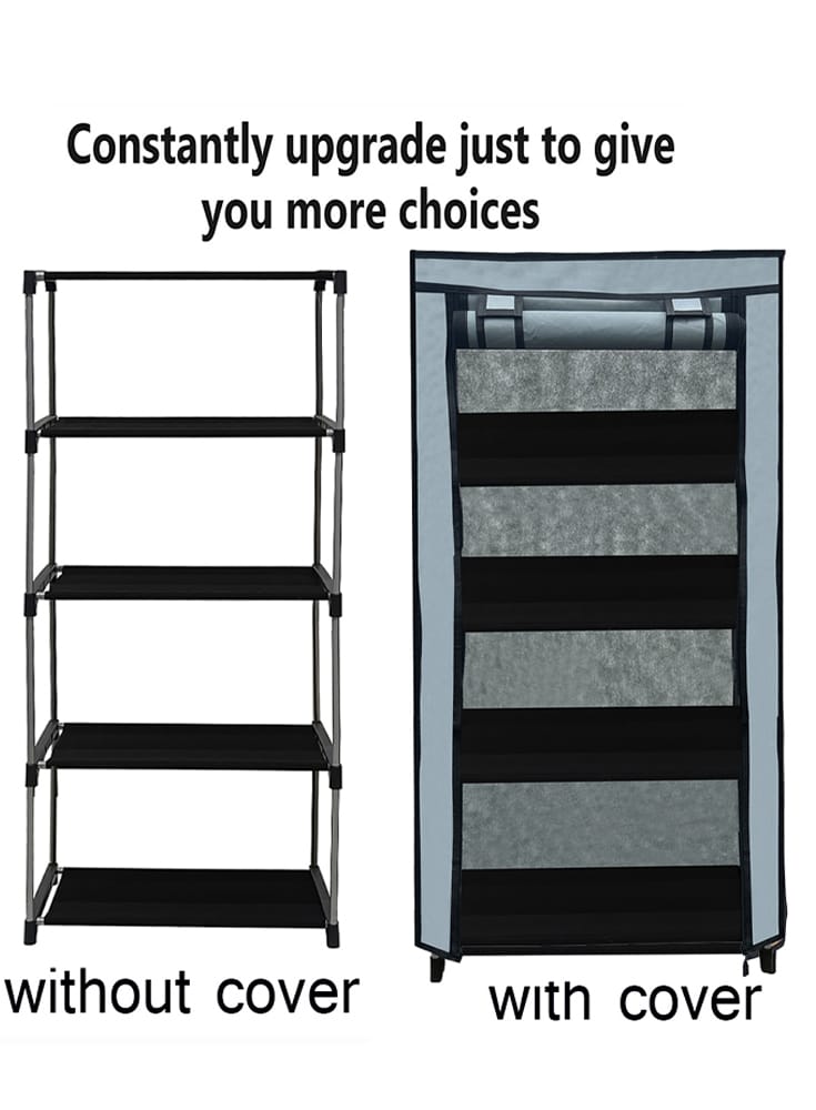 PHILOSHOP 4-Shelves Durable Metal Frame Modular Collapsible Wardrobe with 10-Inch Gapping in each Shelf & 100 GSM Fabric