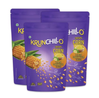 Krunchillo Crispy Corn (Pack of 3) | Vacuum Fried | Healthy | No fat | No Preservative– 180gms (Lemon Coriander)