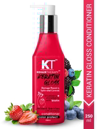 Keratin Gloss Conditioner | With Blueberry, Strawberry & Biotin Extracts | Damage Repair & Split-End Control | Sulfate-Free, Paraben-Free | 250ml