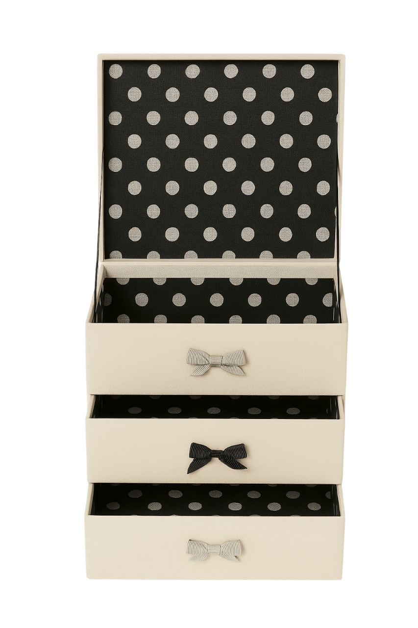Elegant Fabric-Covered Three-Drawer Storage Organizer with Lid