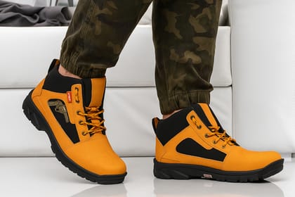 WUGO::Latest Trendy Men Solid Faux Leather Gun Boots | Stylish Lace-up Casual Boots with PVC Sole For Men's & Boys (Free Home Delivery)