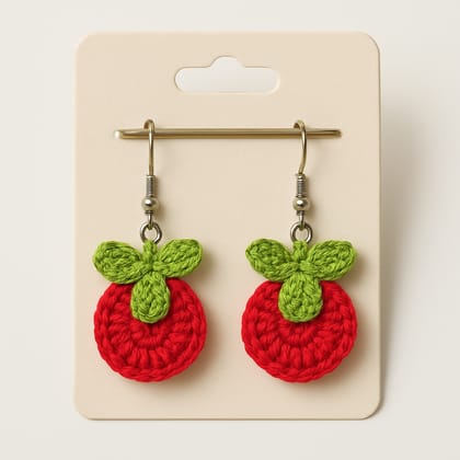 Handmade Crochet Apple Earrings - Unique, Fun & Playful Accessory Handmade Crochet Apple Earrings - Unique, Fun & Playful Accessory