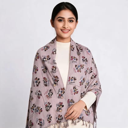 Grey Cotton Character Print Shawl For Unisex