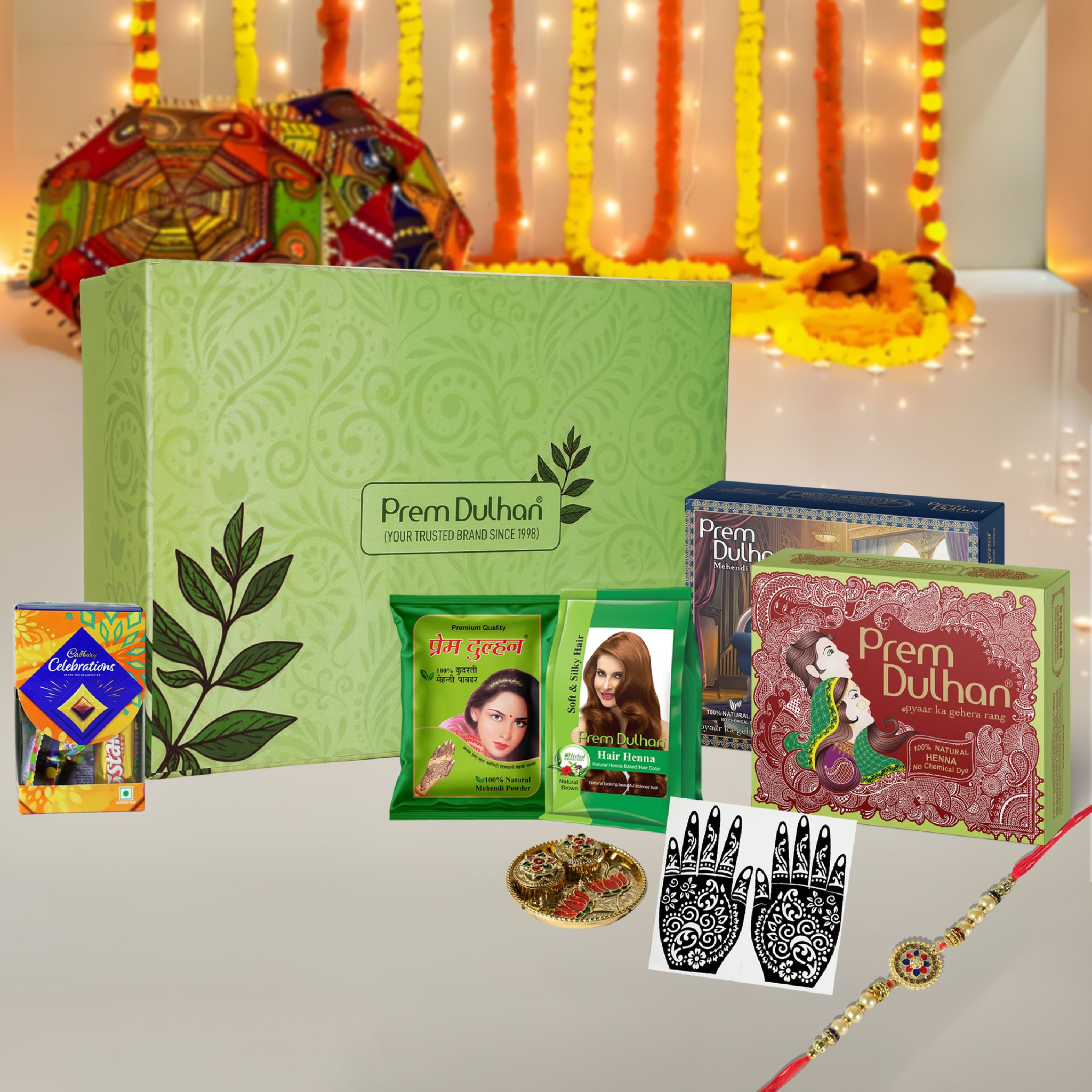 Prem Dulhan Rakhi Gift Set | Rakhi, Mehendi, Chocolates & Roli Chawal | Raksha Bandhan Gift for Sister