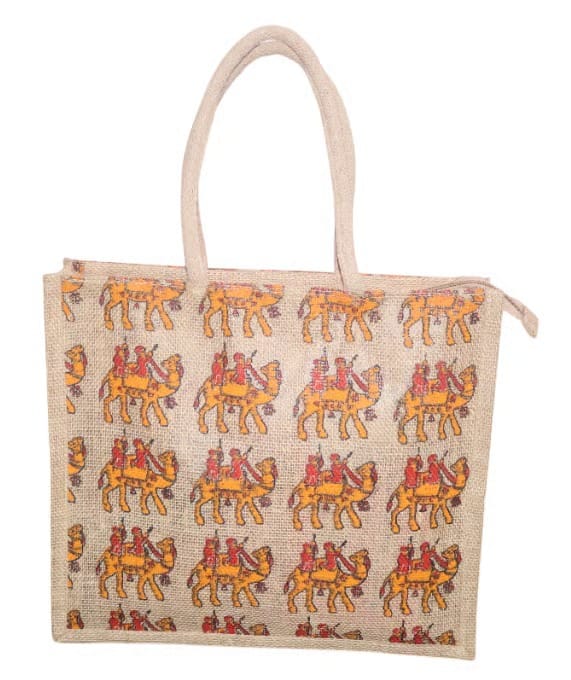 Camel Print Jute Tote Bag - Eco-Friendly & Stylish