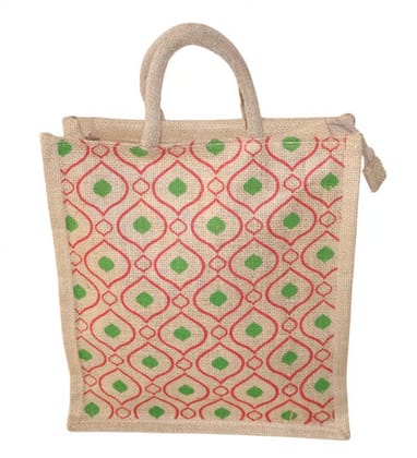 Stylish Jute Tote Bag with Geometric Pattern - Eco-Friendly & Durable