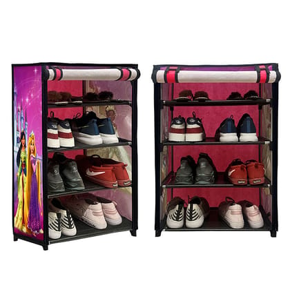 PHILOSHOP 4 Layer Metal Shoe Rack with Princess Pink Cover – Cute & Durable Shoe Organizer for Kids Room" PHILOSHOP 4 Layer Metal Shoe Rack with Princess Pink Cover – Cute & Durable Shoe Organizer for Kids Room"