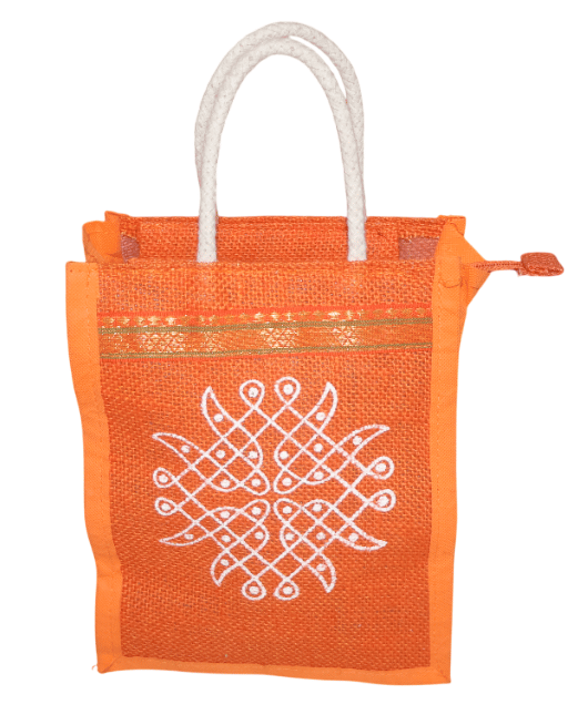 Orange Jute Tote Bag with Design