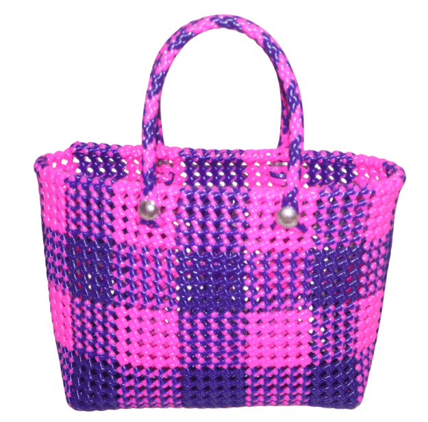 Pink & Purple Checkered Woven Tote Bag