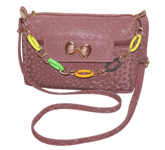 Dusty Rose Crossbody Bag with Bow Detail & Colorful Chain Strap