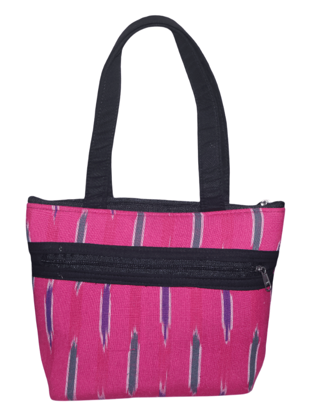 Pink Ikat Print Tote Bag with Black Handles - Stylish & Durable