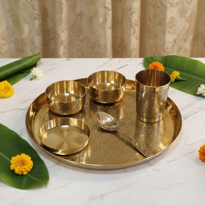 Brass Drinking Water Thali | Traditional Dining Plate, Height : 1.2 Inch (BCMAS108 D)