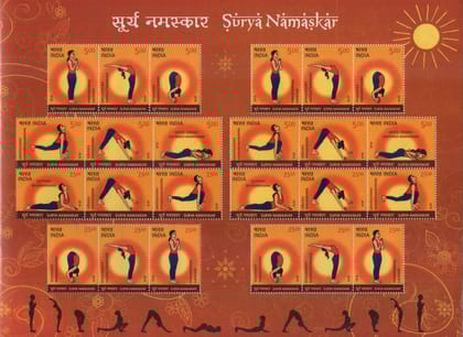 Shobhaphila's Surya Namaskar Yoga Sheetlet Stamps - A Journey Through Sun Salutations (20th June 2016)