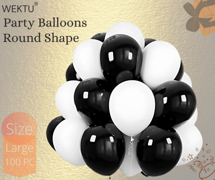 Black and White Round Party Balloons - 100 PC Large Size