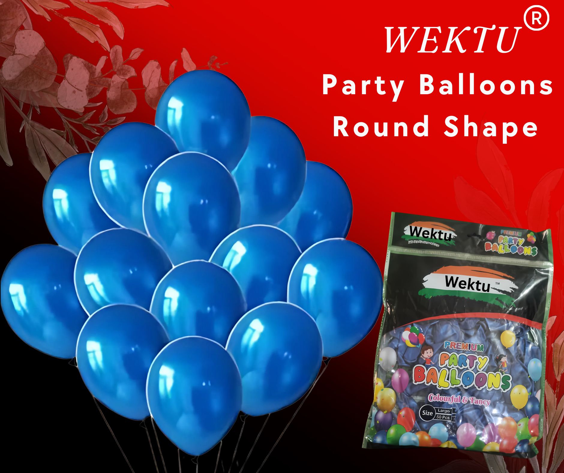 Wektu Premium Party Balloons - Round Shape, Colourful & Fancy (50 Pcs)