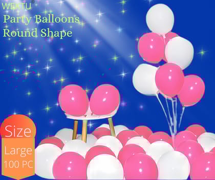Party Balloons - Round Shape - Pink & White - Large Size - 100 PC