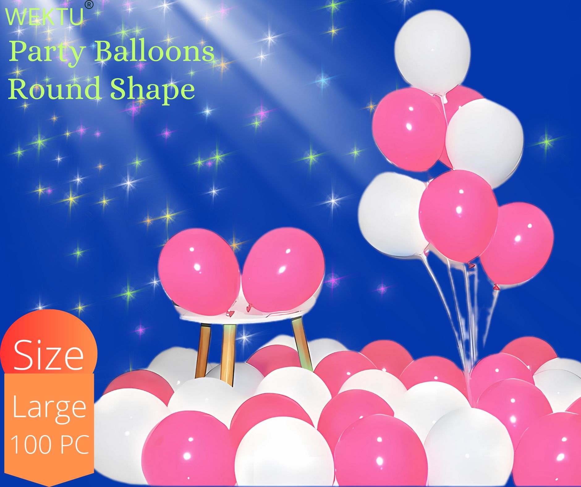 Party Balloons - Round Shape - Pink & White - Large Size - 100 PC