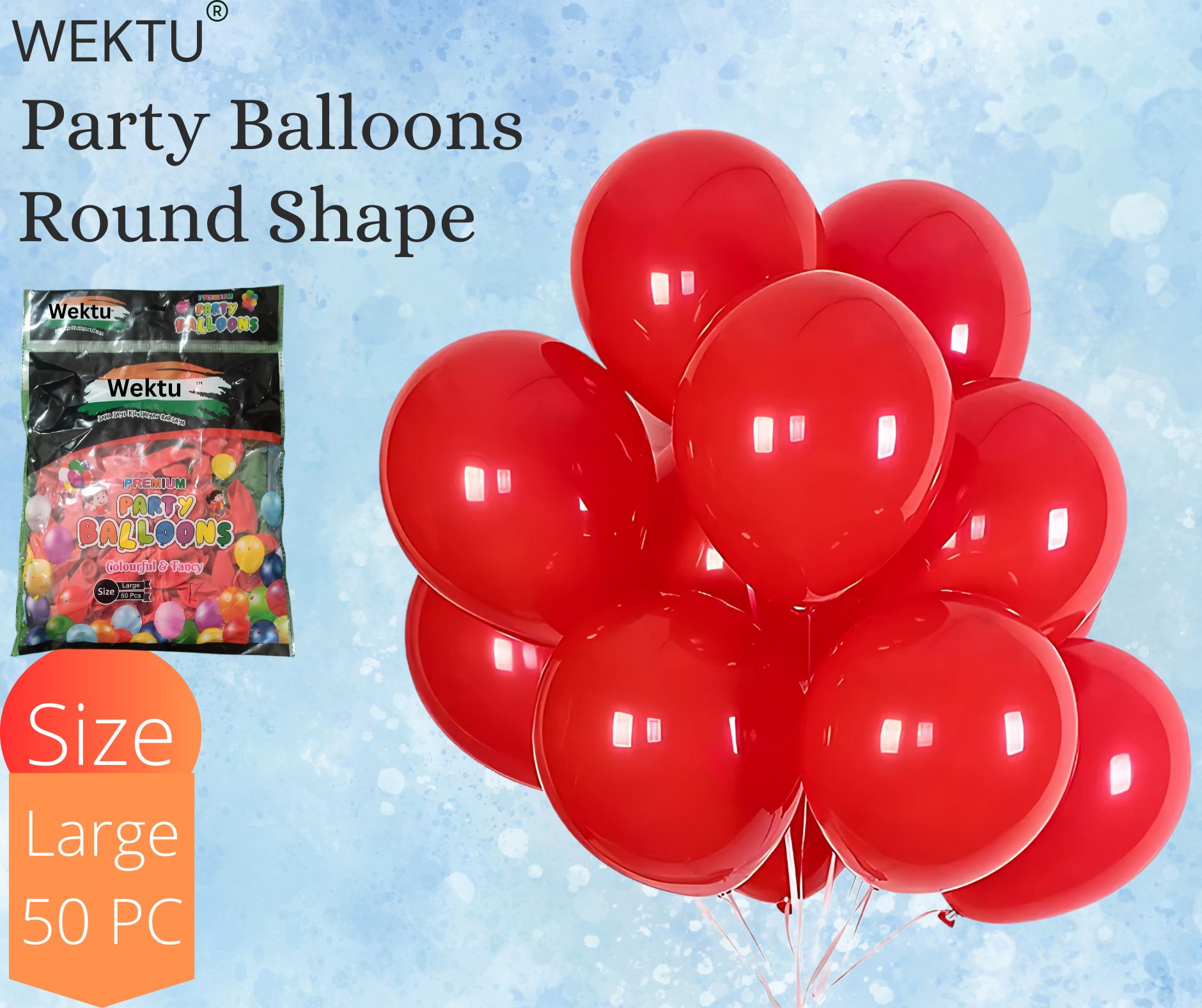 Wektu Premium Party Balloons - Round Shape, Large Size (50 PC)