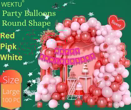 WEKTU Party Balloons - Red Pink White Round Shape Anniversary