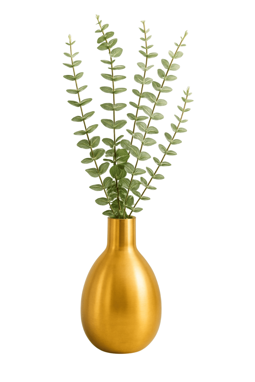  Gold Vase with Eucalyptus Stems