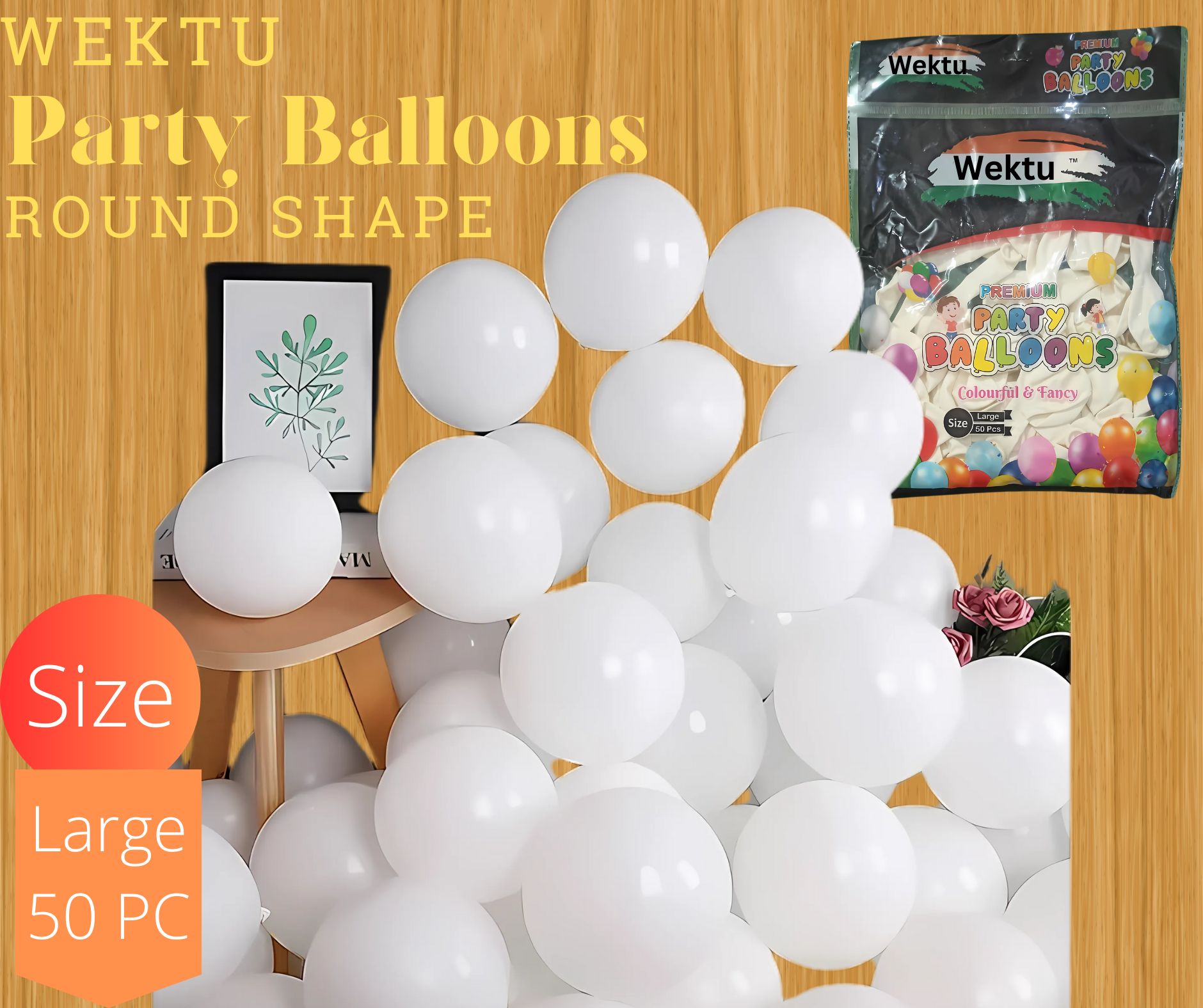 Wektu Party Balloons - Round Shape, Large Size (50 Pcs)