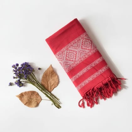Geometric Patterned Cotton Ethnic Dupatta - Red
