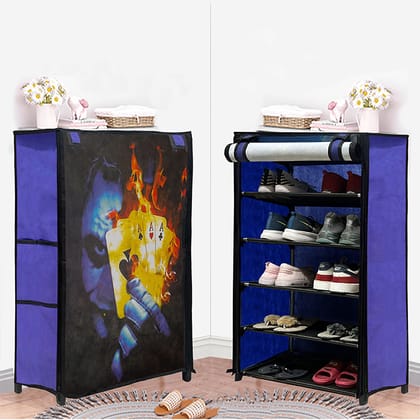 Philoshop 5-Sheleves Durable Metal Frame Modular Shoe Rack with 100 GSM Fabric in Blue Unique Joker Print Philoshop 5-Sheleves Durable Metal Frame Modular Shoe Rack with 100 GSM Fabric in Blue Unique Joker Print