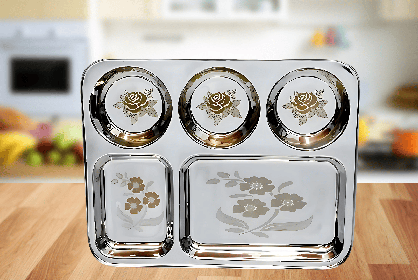 Wektu Stainless Steel Bhojan Thal/5 in 1 Container/Pack of 1