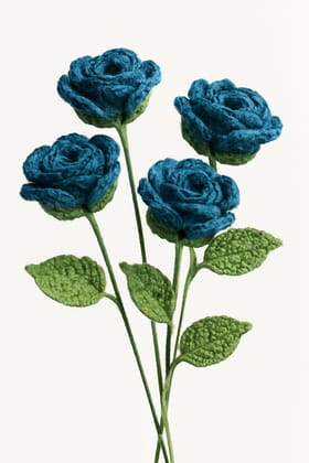 Handmade Woolen Blue Roses Bouquet - Lasting Elegance Handmade Woolen Blue Roses Bouquet - Lasting Elegance